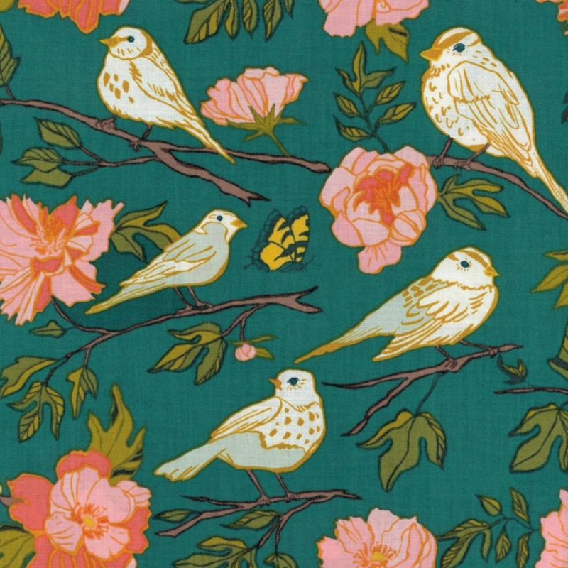 Lush Life petrol med fugler og blomster