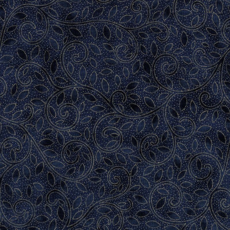 Blå med gullsnirkler